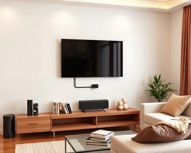 Mounted TV with clean wiring
